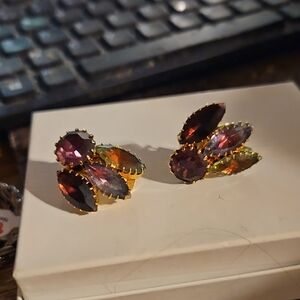 Goldtone Multicolor Crystal Cluster Clip Earrings